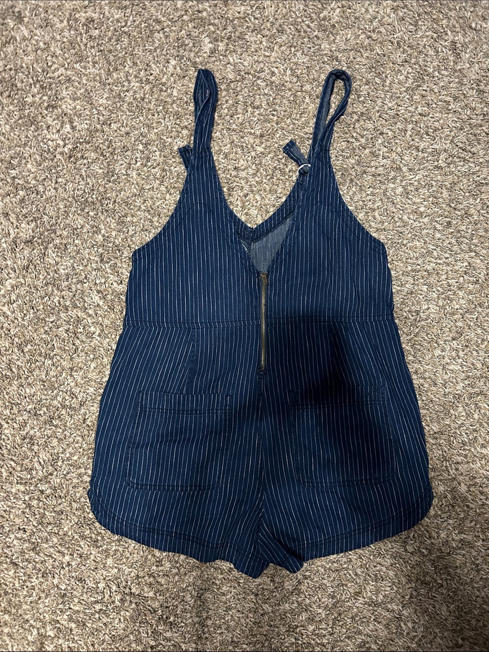 American Eagle Navy Pinstripe Jumpsuit with Front Zip